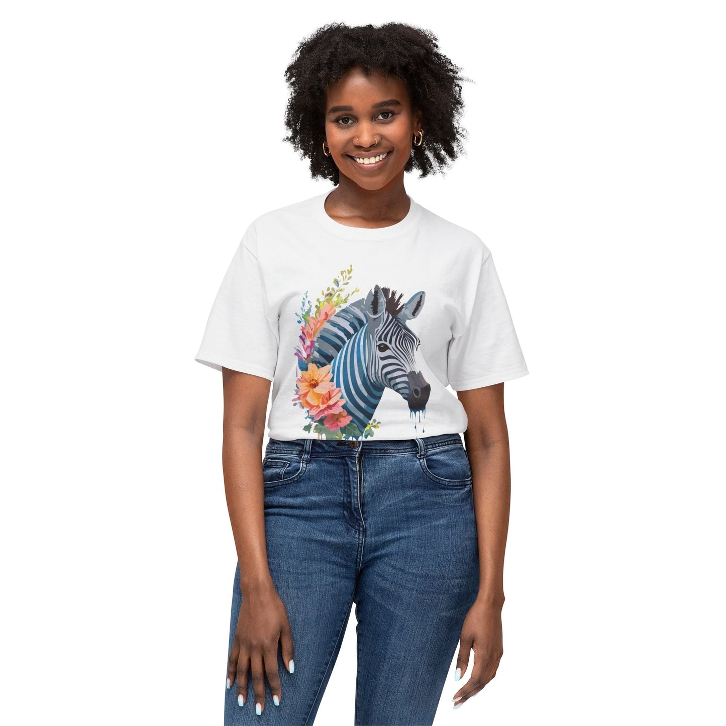 Unisex Zebra Art Print T Shirt 100 Percent Cotton Vintage Floral Design Tee Made In USA