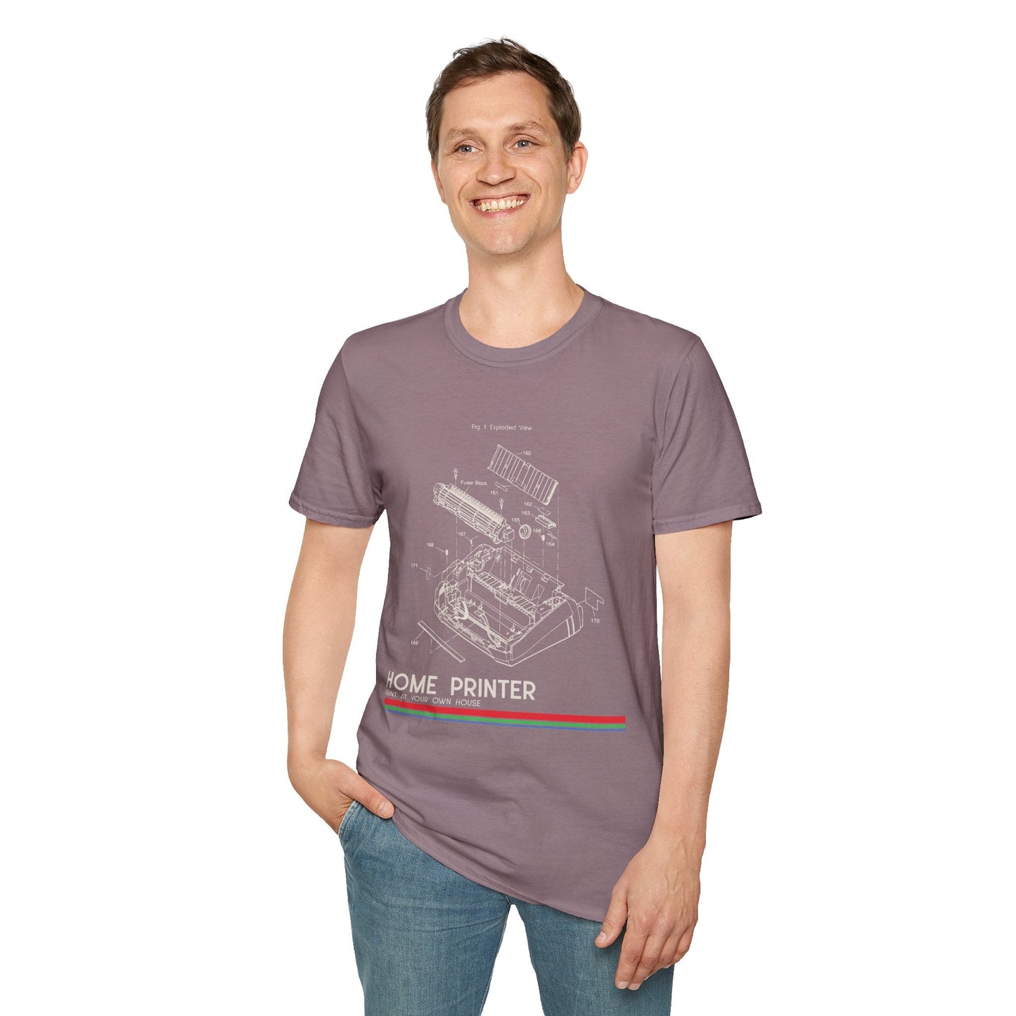 Unisex Cotton T-Shirt Vintage Home Printer Blueprint Tee Home Printer Works 4 Microdots Slogan