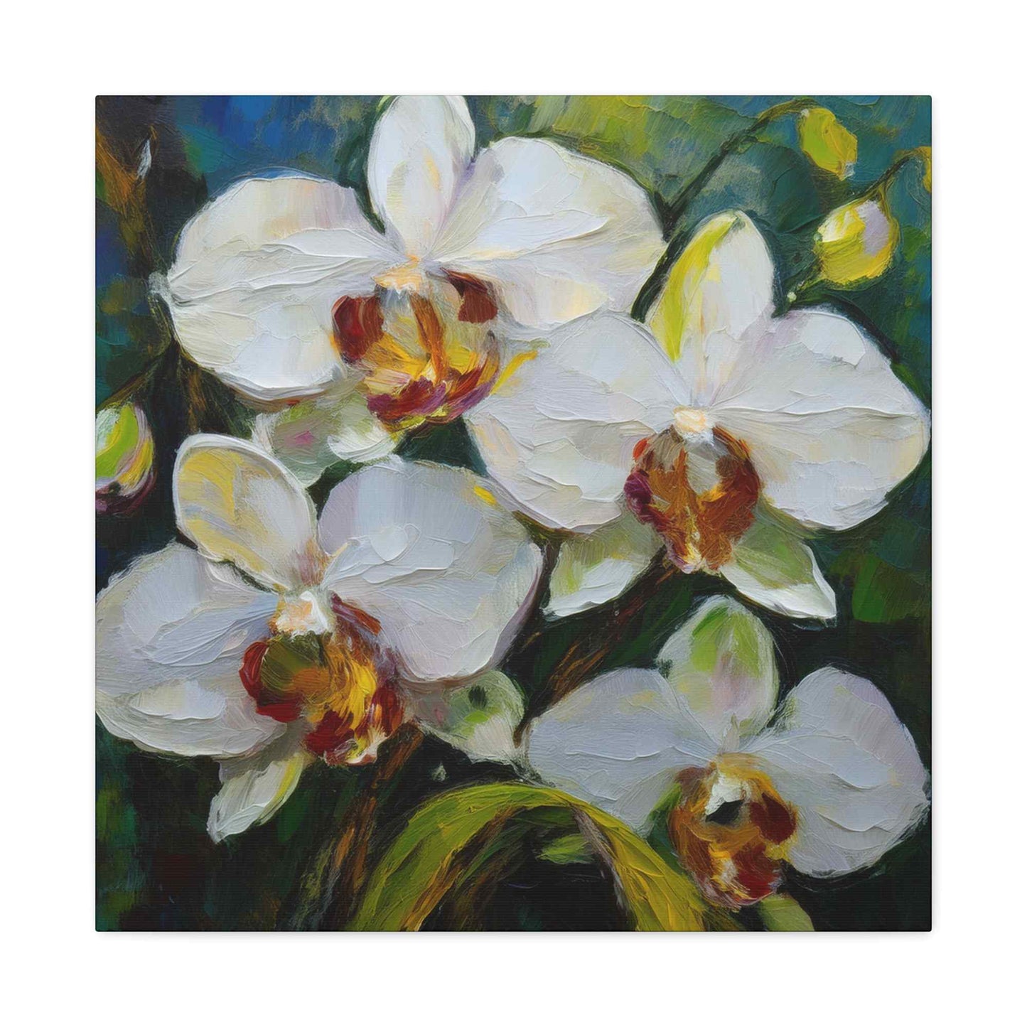 White Orchids Print Canvas, Floral Oil Paint Print 20x20, 24x24, 30x30, 32x32, 36x36 Art Design Pine-Wood Inner Frame MC-136