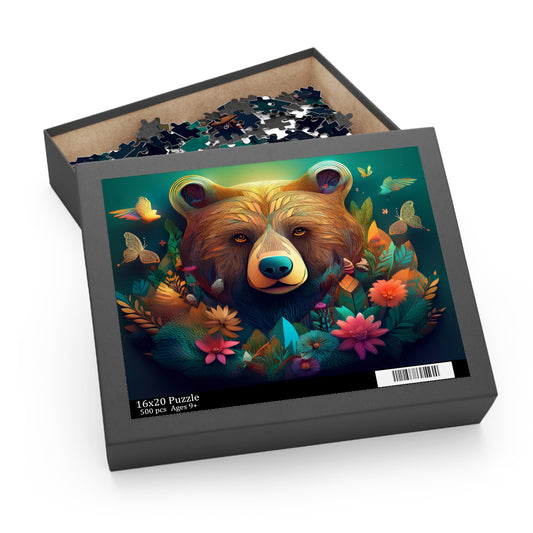 Puzzles-53 Kids Bear Puzzle 500-Piece  Floral Bear Puzzle 500-Piece, Animals Kids Puzzles Size: 16" x 20",  Ages 9+