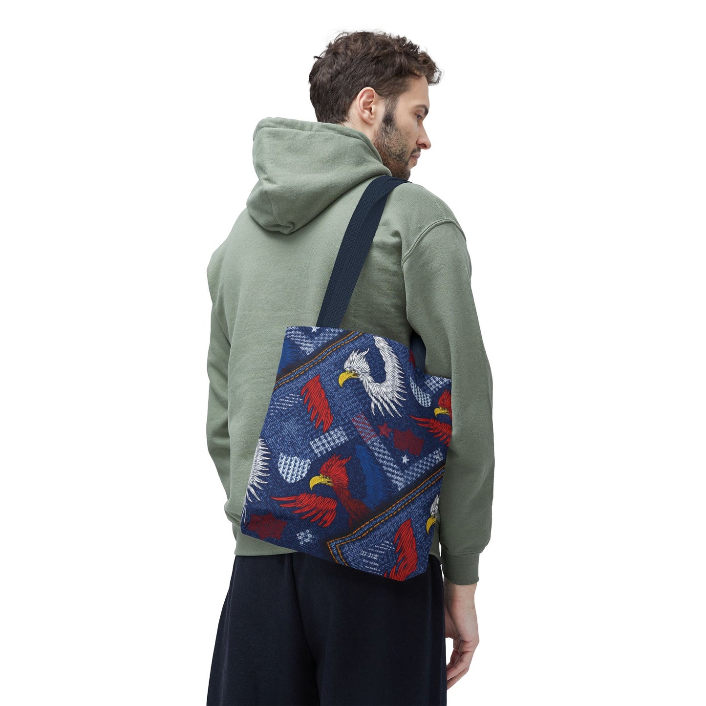 4th of July Graphic Denim Fabric Imitation Print Unisex Canvas Bag Poly Spun 3 Sizes Tote Bag 200-2