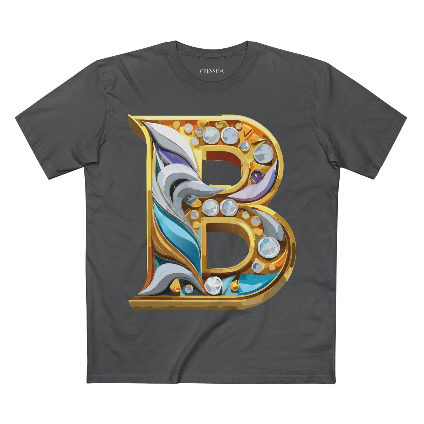 Letter B Graphic Design Tee Unisex 100 Cotton With Antique Gold Letters Artwork T-Shirt