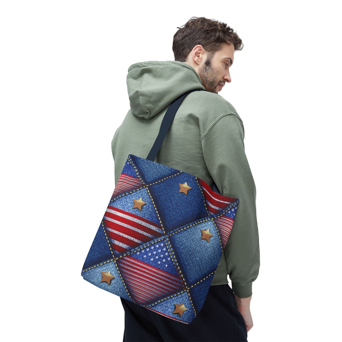 4th of July Graphic Denim Fabric Imitation Print Unisex Canvas Bag Poly Spun 3 Sizes Tote Bag 200-20