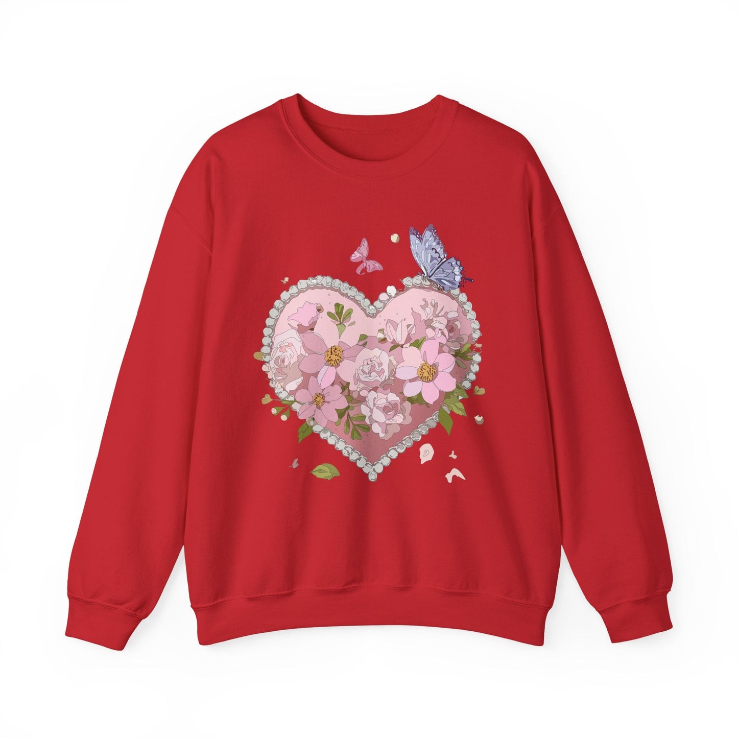 Floral Heart Sweatshirt for Unisex Valentines Day Crewneck Heart Floral Print Gift