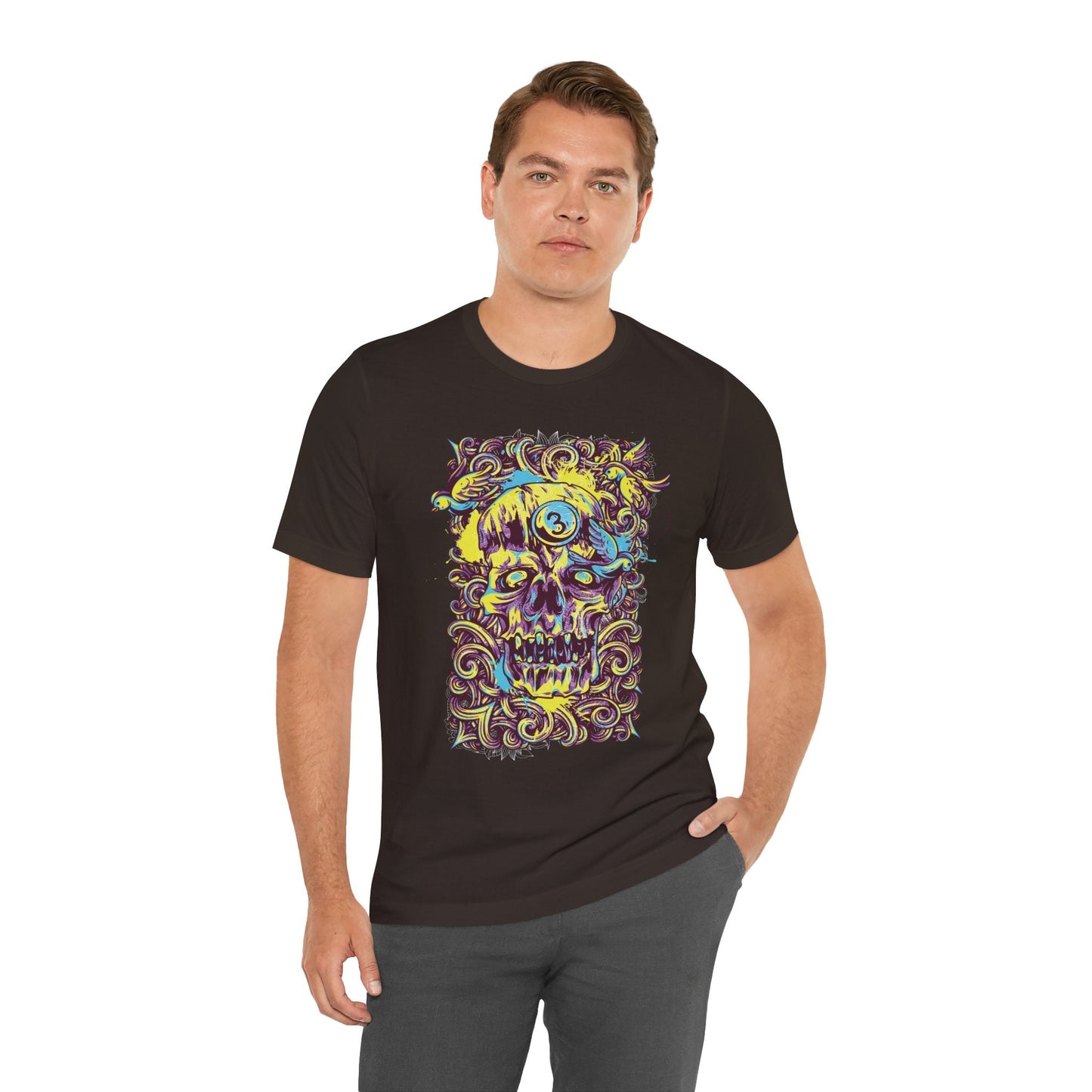 Colorful Skull Illustration Graphic Unisex Cotton T-Shirt r41