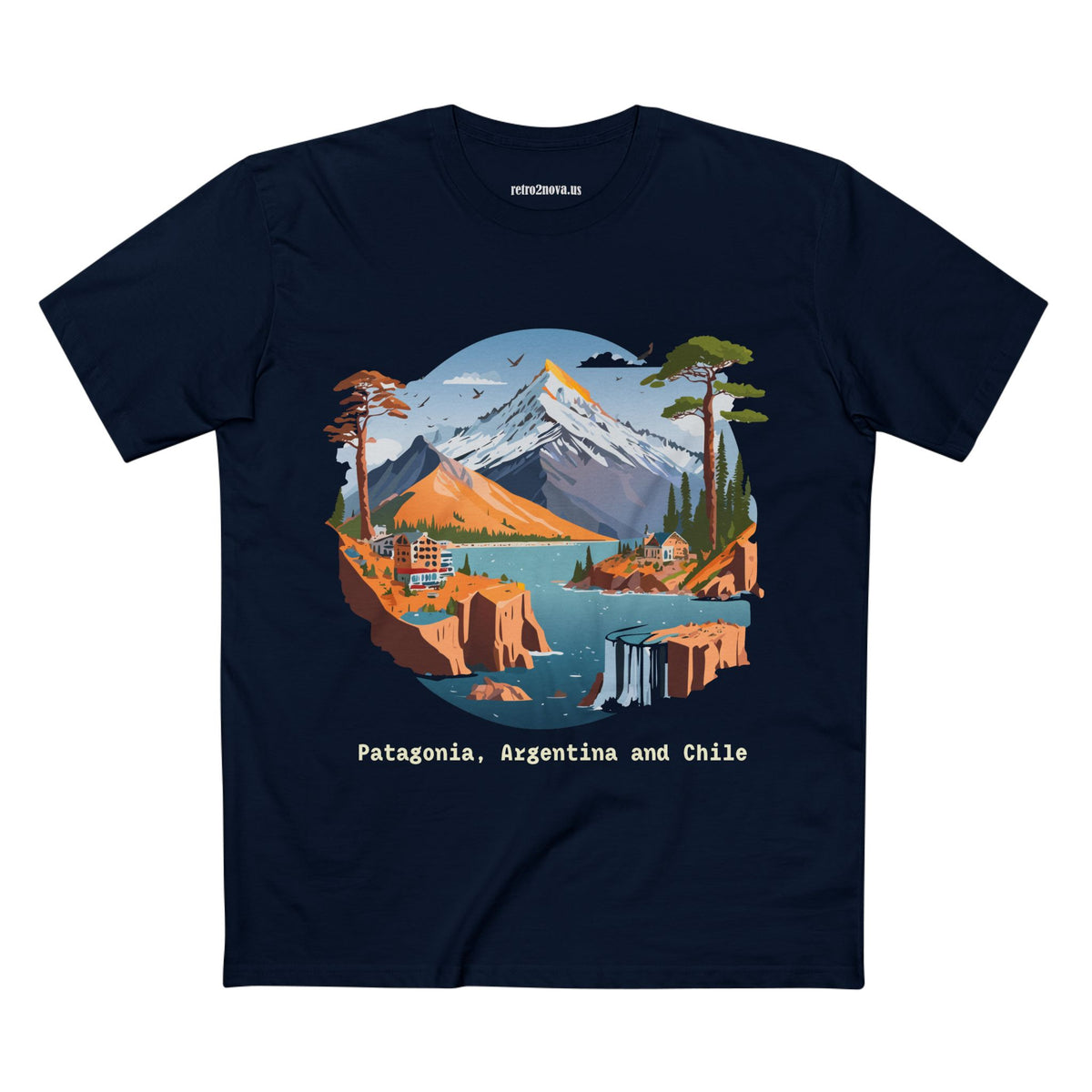 Patagonia Argentina and Chile Tee | Mountain Landscape, Waterfall, Lakeside Scene