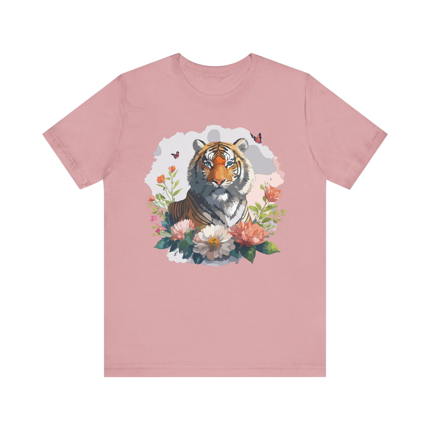 Floral Tiger Graphic Tee, Animal Shirt, Tiger Shirt, Flower Top, T-Shirt with Animal, Art Design