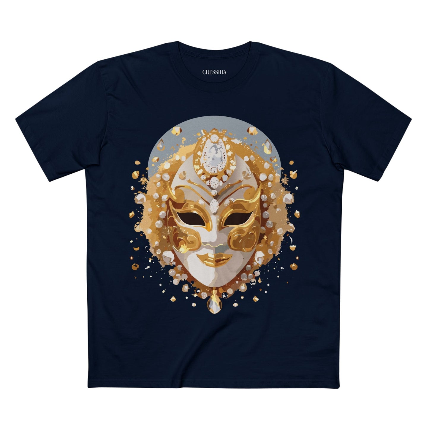 Carnival Mask Graphic T-Shirt Unisex 100 Cotton With Antique Gold Art Design Tee 5