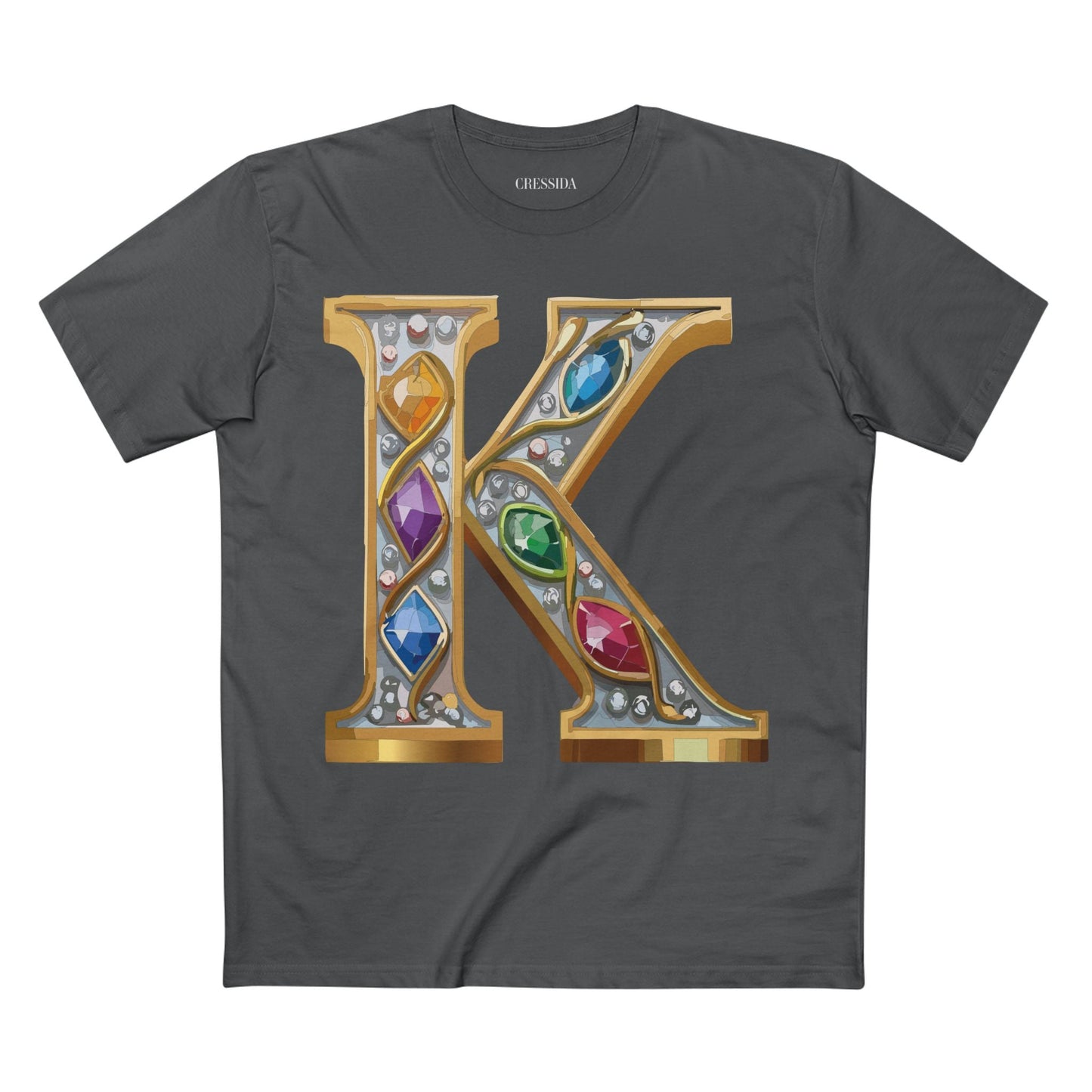 Letter K Graphic Design Tee Unisex 100 Cotton With Antique Gold Letters Artwork T-Shirt