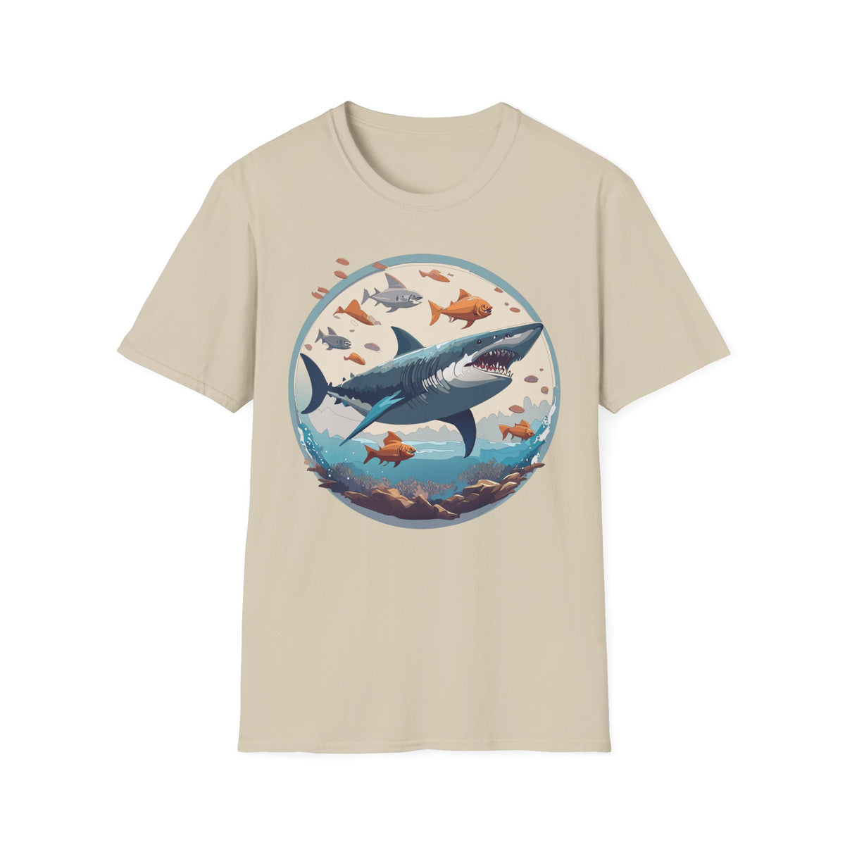 Great White Shark Circle Illustration T-Shirt | Ocean Fish Graphic Tee