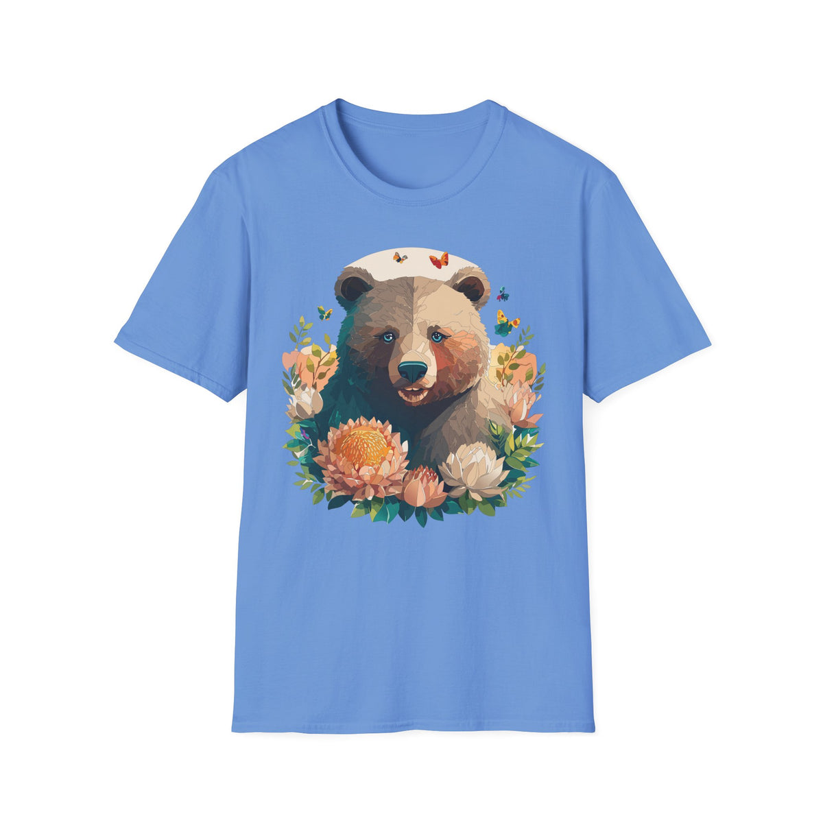 Floral Bear with Butterflies T-Shirt | Woodland Animal Graphic Tee Unisex 100 Cotton Gildan T-Shirt