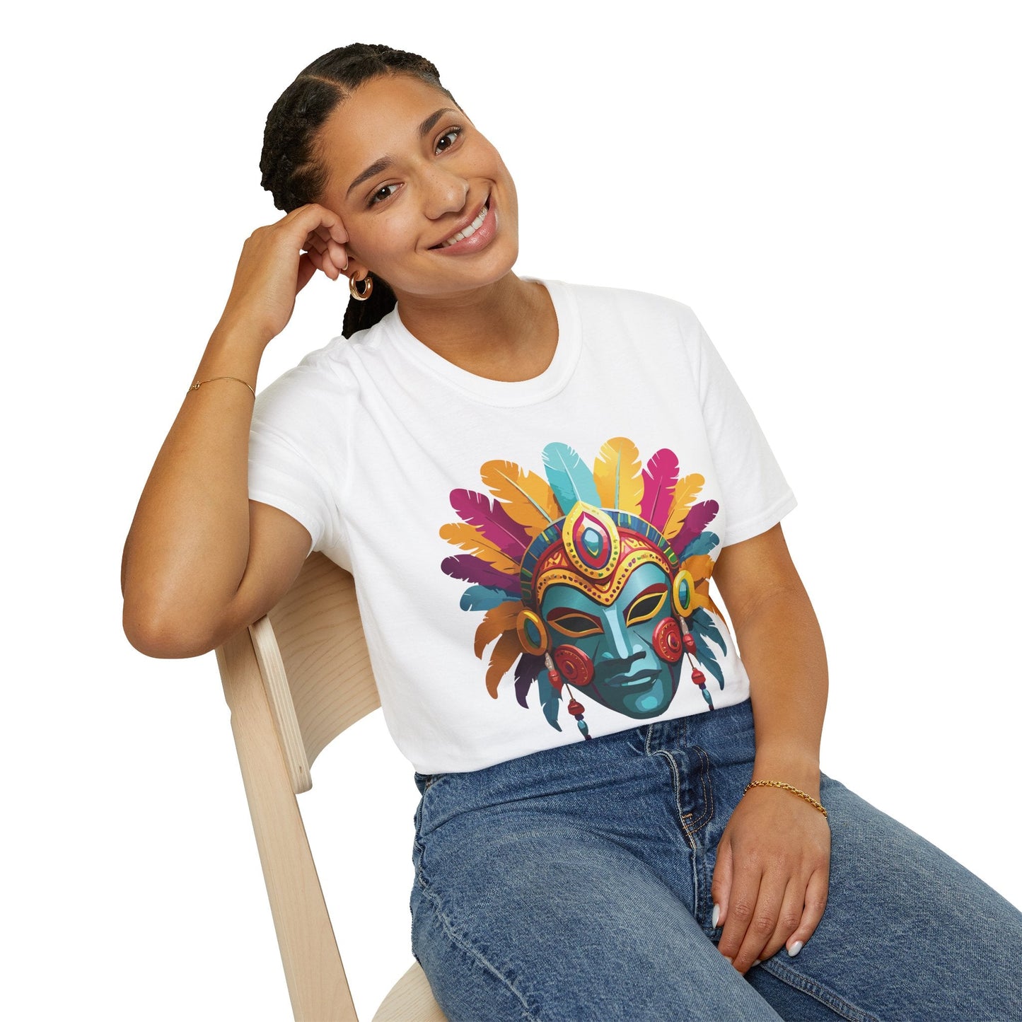 Mask Tee Shirt Unisex Short Sleeve Graphic Tee Masquerade Design 100 Percent Ring Spun Cotton