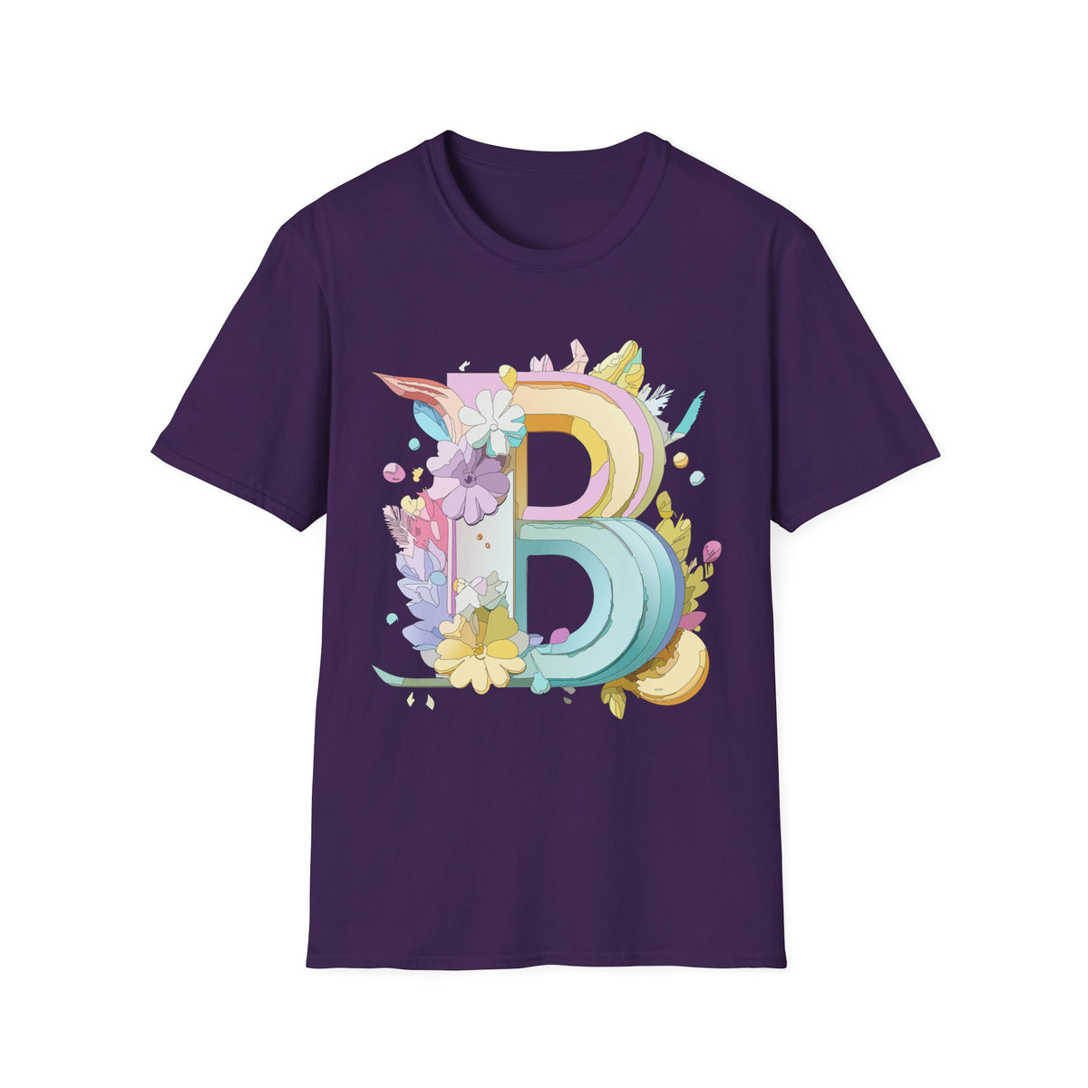 Floral Rainbow Letter B T-Shirt | Pastel Initial Monogram Tee