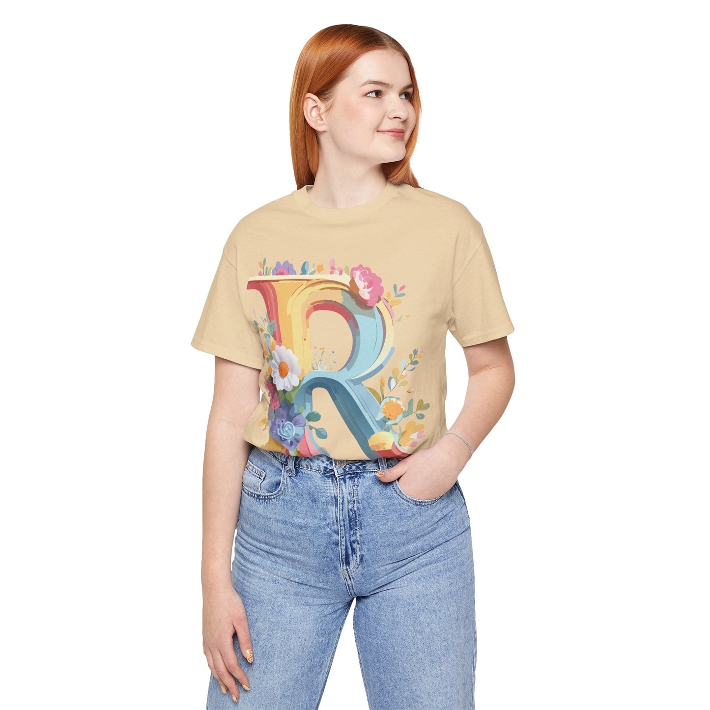 Adelpha Letter R Graphic Tee Unisex Short Sleeve Vintage Style Art Design Artwork Premium Fit