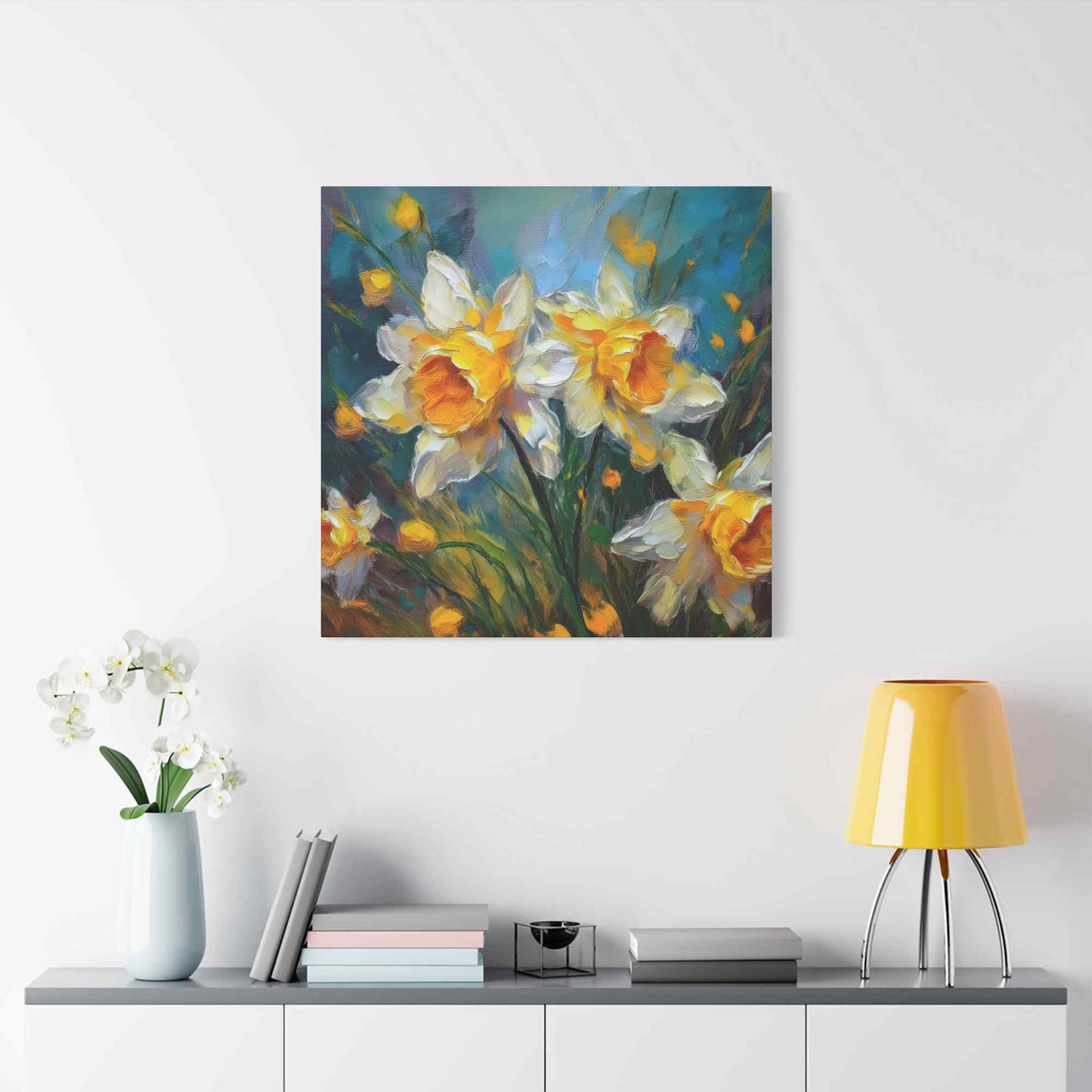 Narcissus Print Canvas, Floral Oil Paint Print 20x20, 24x24, 30x30, 32x32, 36x36 Art Design Pine-Wood Inner Frame MC-175