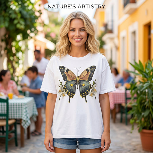 Butterfly Floral T‑Shirt — Vintage Monarch Graphic Tee Unisex 100 Cotton Gildan T-Shirt
