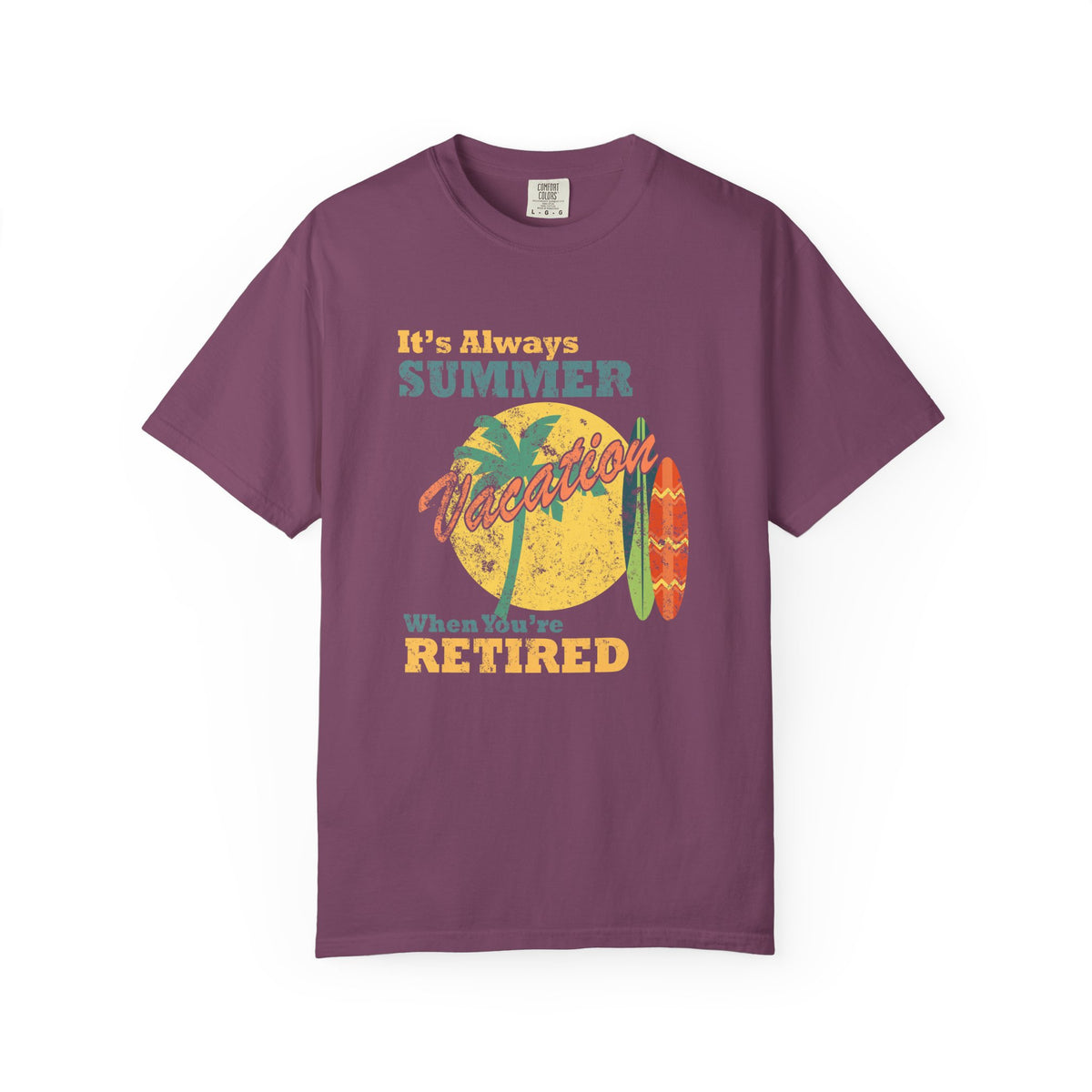 Always Summer Vacation Retro Palm Surf Unisex Comfort Colors Garment-Dyed Heavyweight 100 Cotton Art Design T-Shirt w108