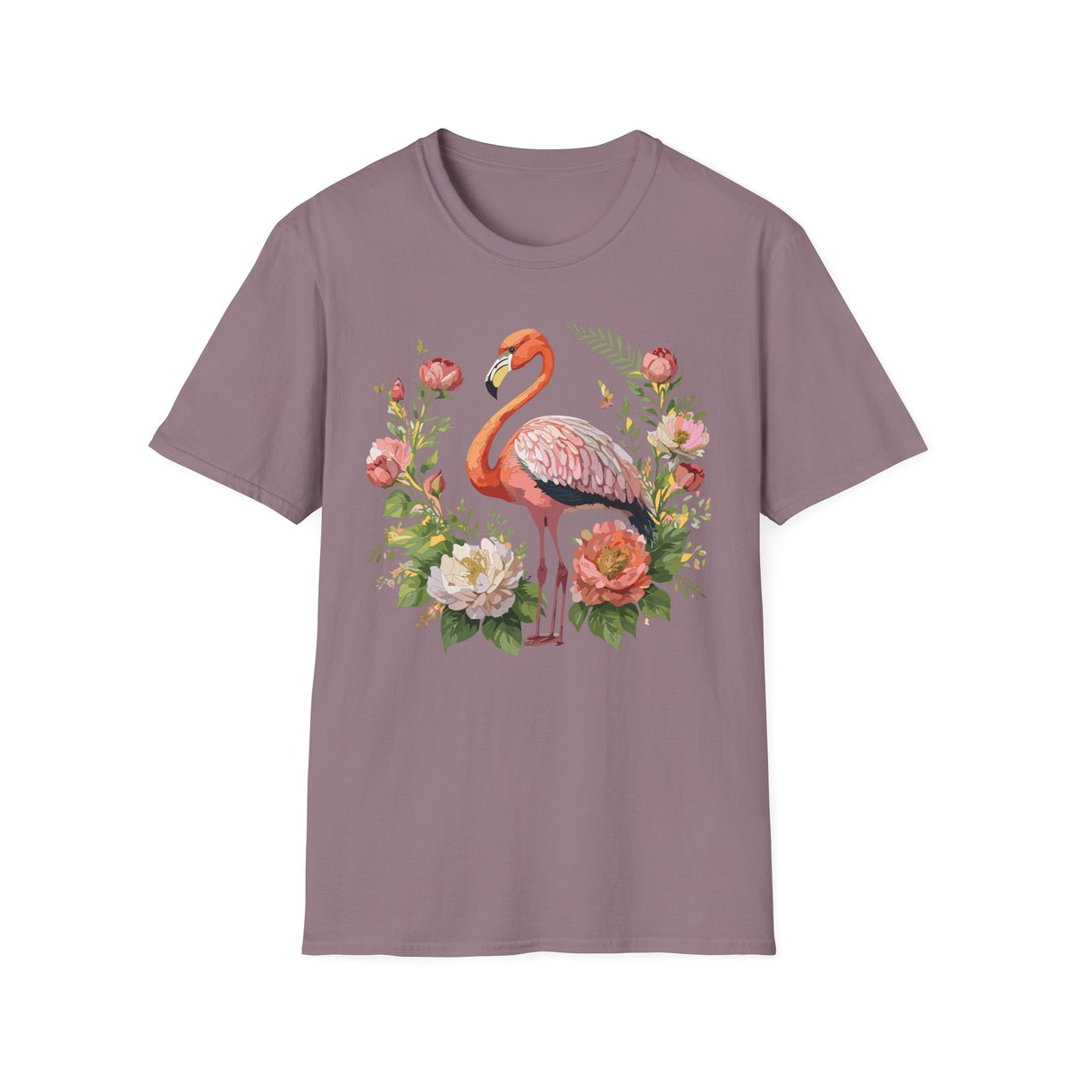 Floral Flamingo T-Shirt | Pink Flamingo with Flowers