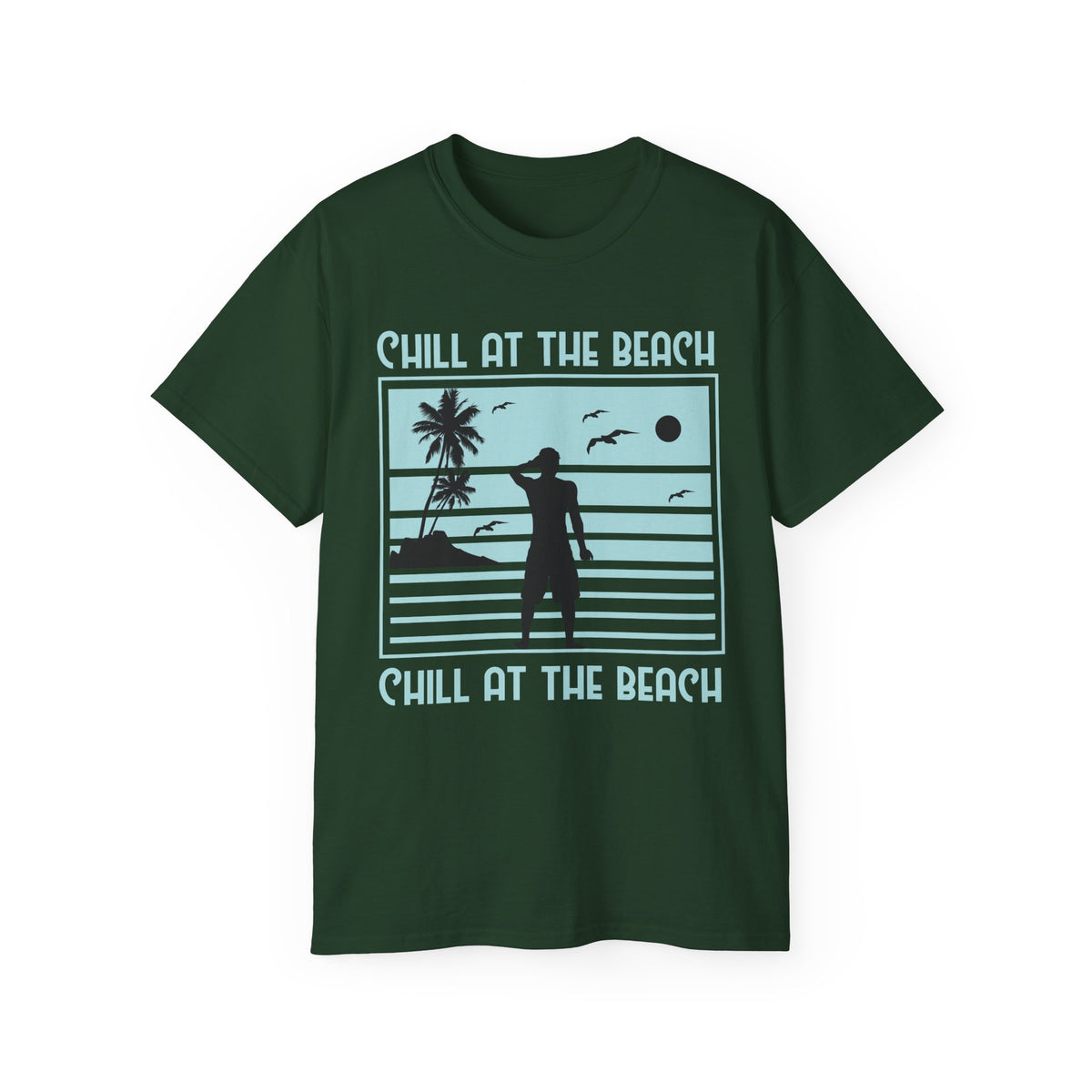 Chill at the Beach silhouette surf scene Tee | Palm trees, sunset, ocean vibes