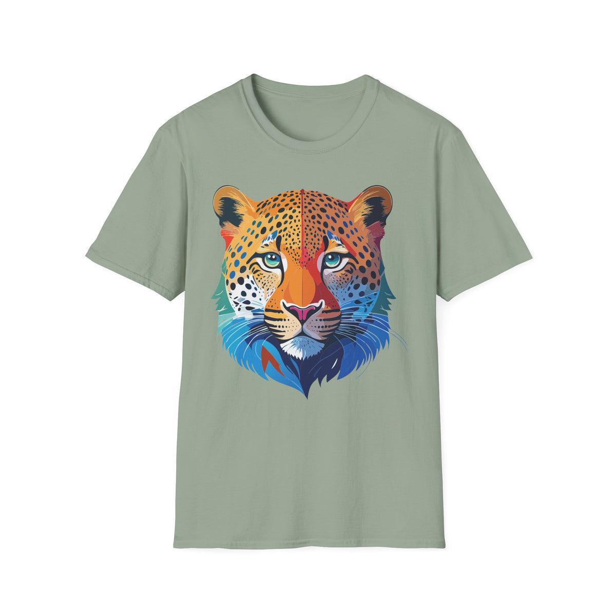 Colorful Leopard Face T-Shirt | Rainbow Big Cat Illustration