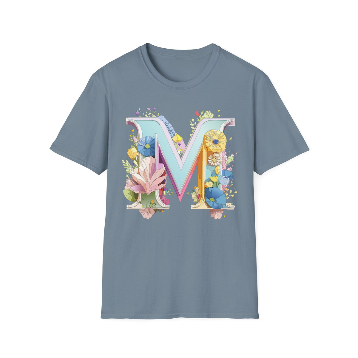 Floral Letter M T-Shirt | Monogram Initial Tee, Spring Flowers