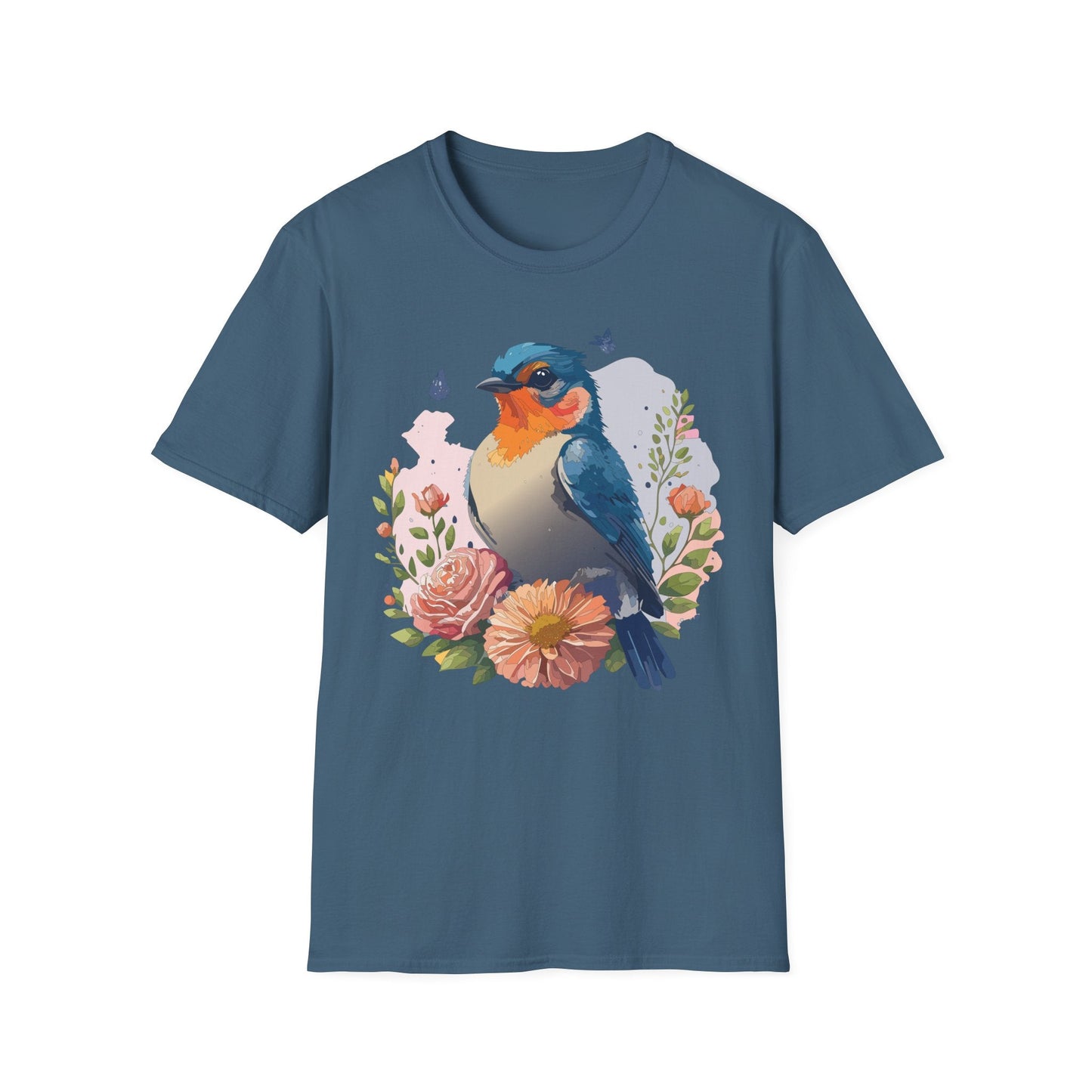 Bird T Shirt Floral Design Unisex Gildan Softstyle 64000 Ring Spun Cotton Tee Breathable Wear