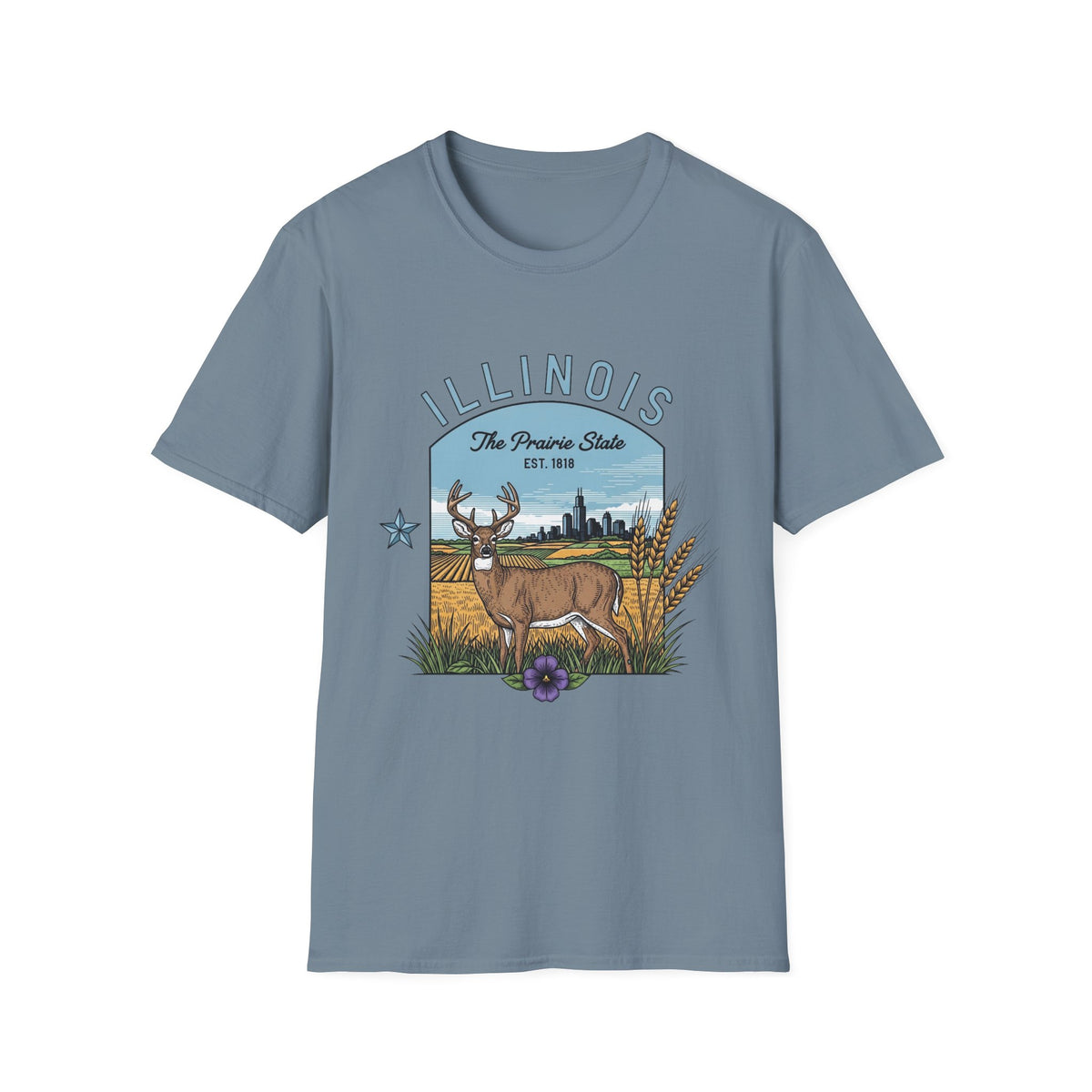 Illinois Deer T-Shirt — The Prairie State Wildlife Travel Tourist Graphic Tee Unisex 100 Cotton Gildan T-Shirt