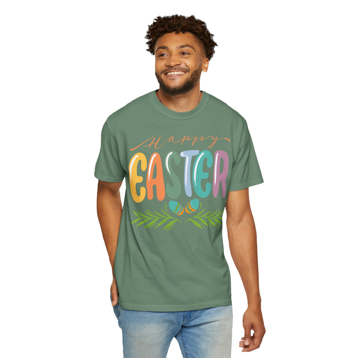 Happy Easter T-Shirt, Tee Shirt with Easter Signature, T Shirt with Easter Prints, Tee Shirt with Easter Design