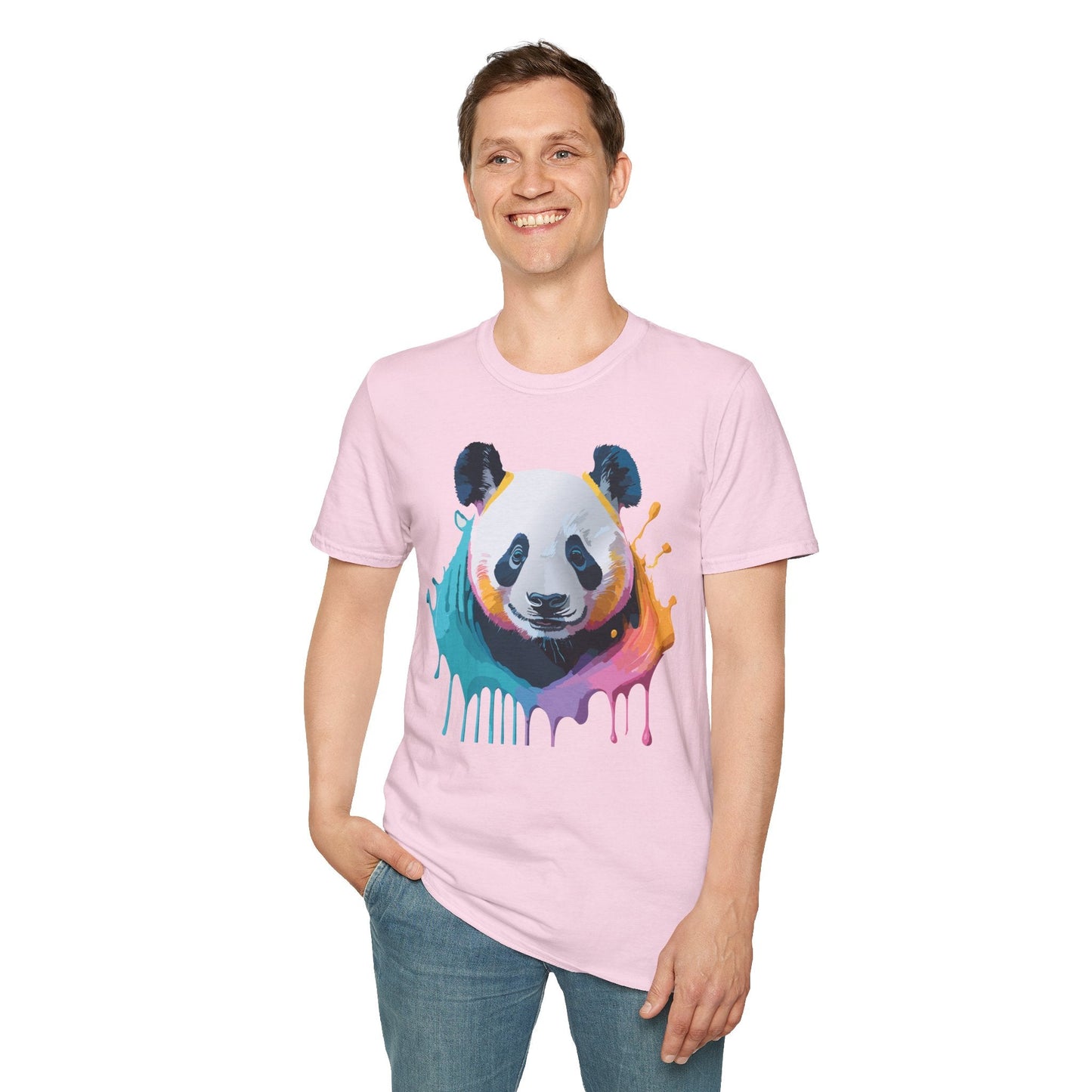 Unisex Panda Shirt T Shirt With Panda Animal Print Tee Softstyle Gildan 64000 100 Percent Ring Spun Cotton