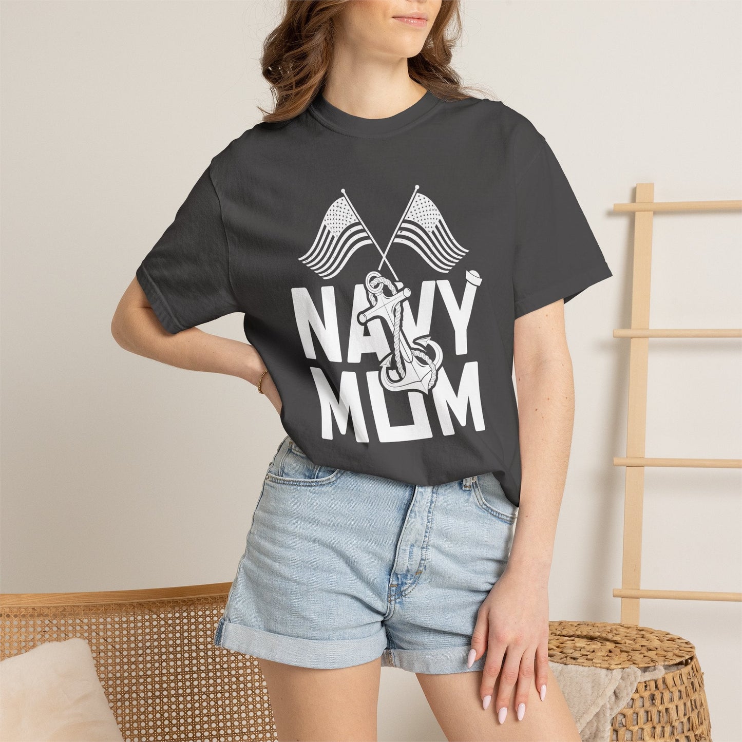 Navy Mom T-shirt Mother's Day Mama Tee Unisex Comfort Colors Garment-Dyed Cotton h20