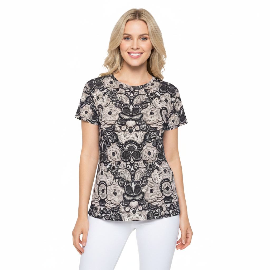 Women Poly T-Shirt with Lace Print 4