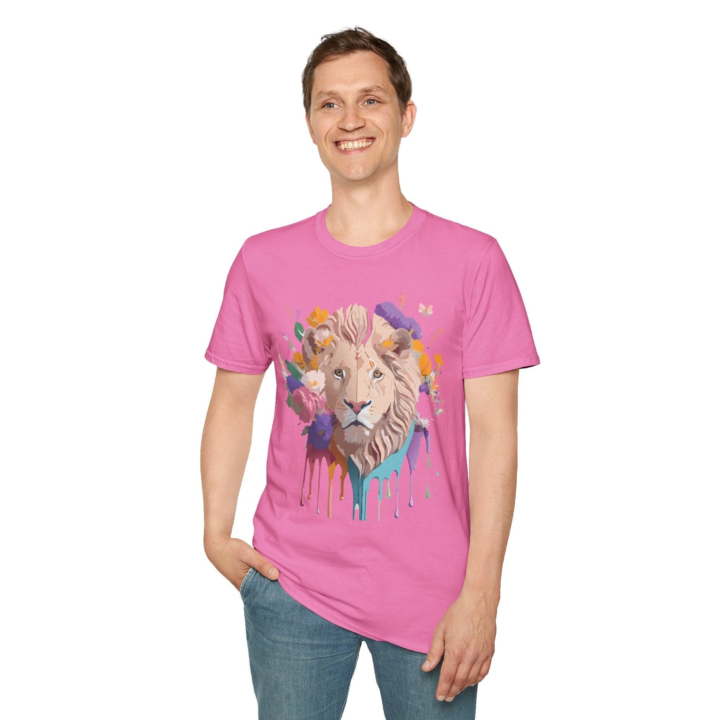 Unisex Lion Shirt Floral Lion Tee Softstyle 64000 Gildan Cotton Tee