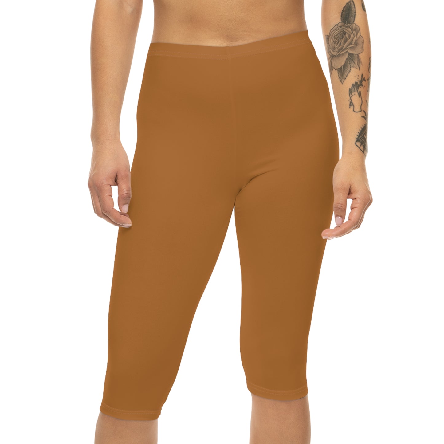 Copper Color Women's Brushed Suede Poly Span Casual Capri Leggings XS-2XL