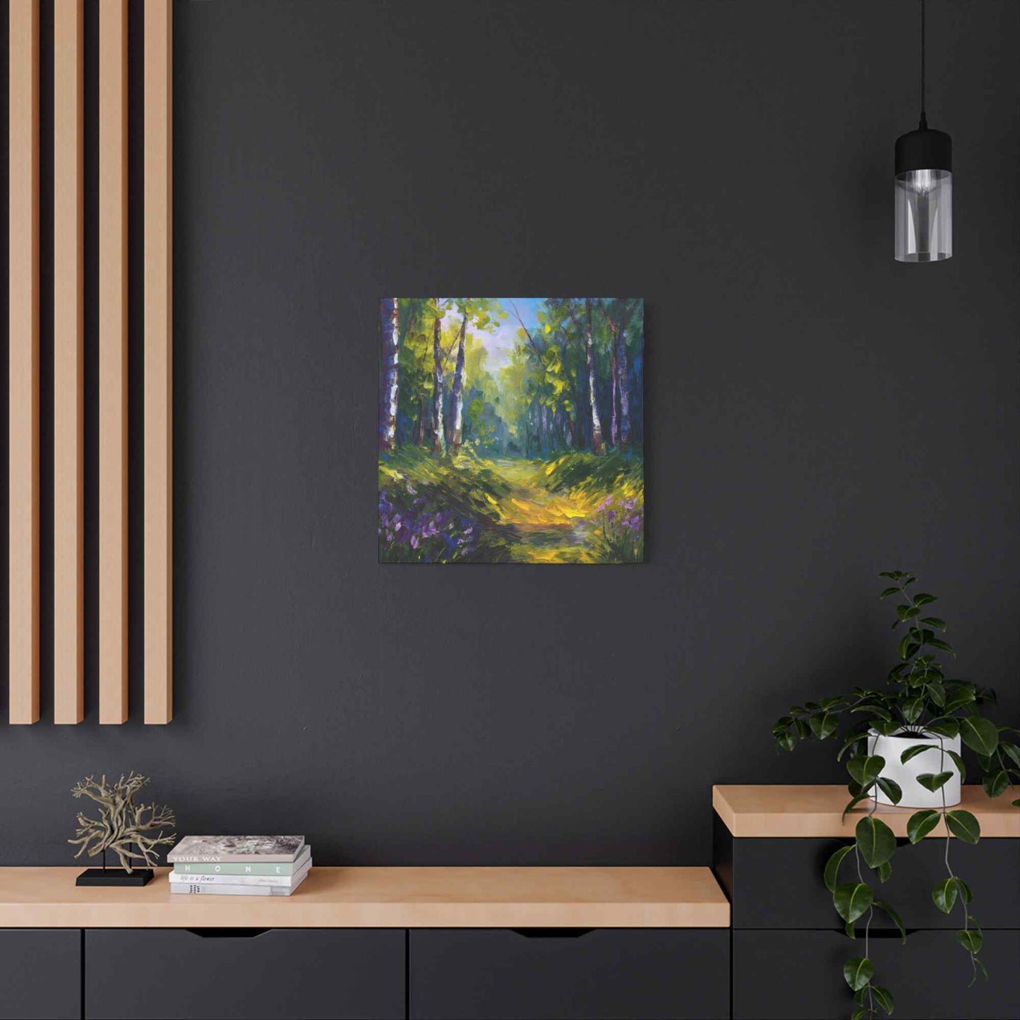Summer Forest Print Canvas, Oil Paint Print 20x20, 24x24, 30x30, 32x32, 36x36 Art Design Print Pine-Wood Inner Frame MC-89