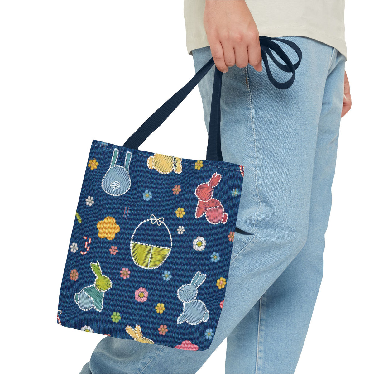 Easter Graphic Design Denim Fabric Imitation Print Unisex Canvas Bag Poly Spun 3 Sizes Tote Bag 204-8