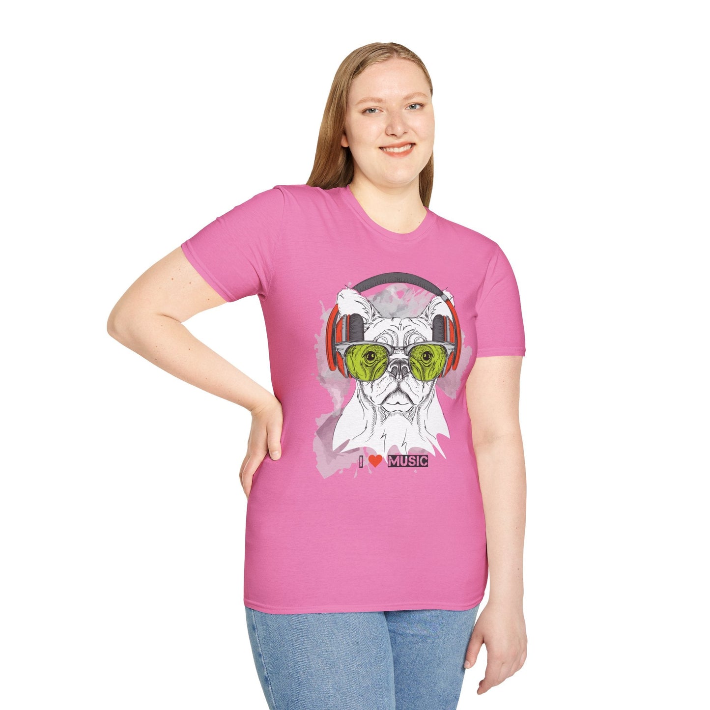 I Love Music Animals Shirt With Headphones Unisex Softstyle Tee 100 Percent Ring Spun Cotton
