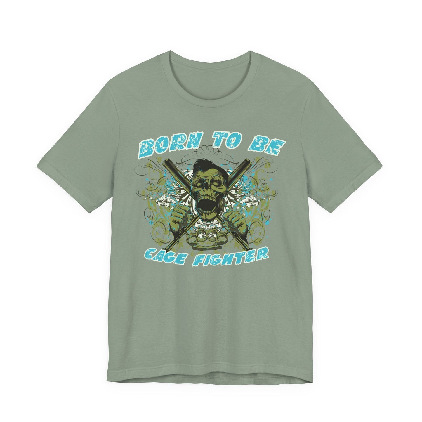 Born To Be Cage Fighter Tee Skull Crossed Knives Graphic T-Shirt