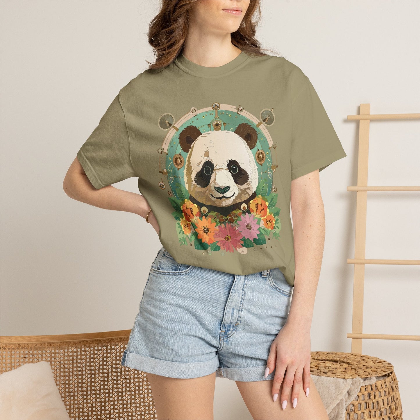 Panda Portrait Graphic T-Shirt Unisex Cotton Floral Animal Art Tee p3