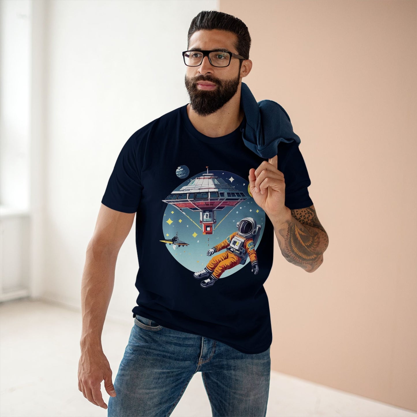Cosmos Astronaut Shirt Unisex Premium Cotton Tee With Original Art Design By Retro2Nova
