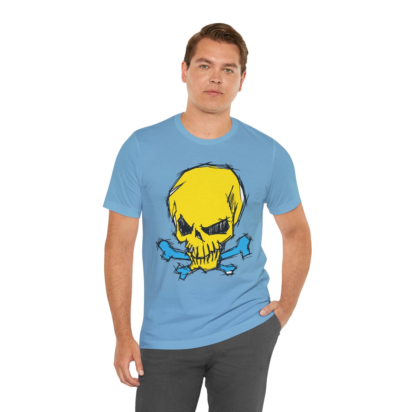2-Yellow Skull Graphic Design Tee, Skull Shirt, Vintage Tees, Art Design T-Shirt, Vintage Graphic Tee, Art Shirts with Skulls