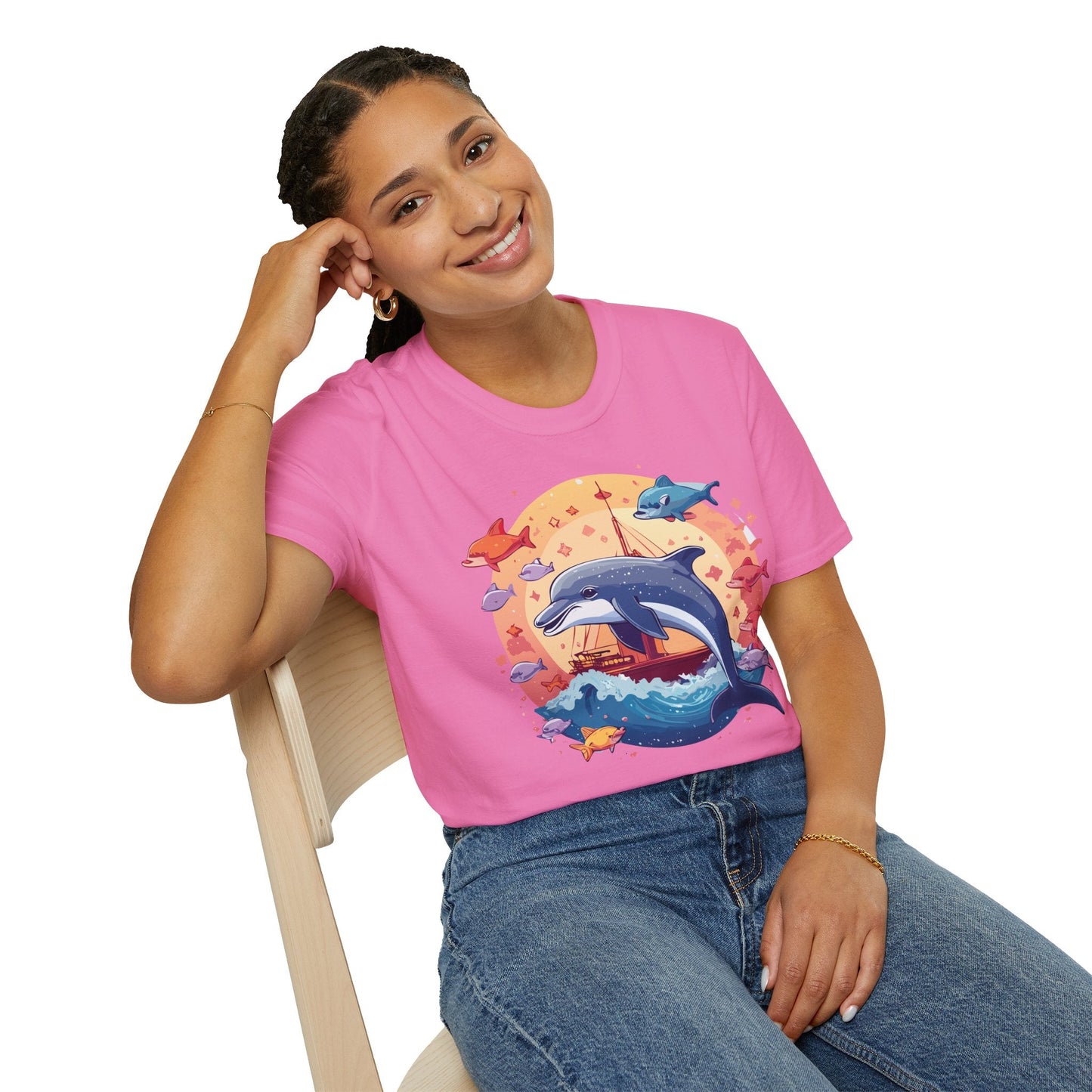 Dolphin Shirt Unisex Softstyle Cotton Tee 100 Percent Ring Spun Lightweight Breathable