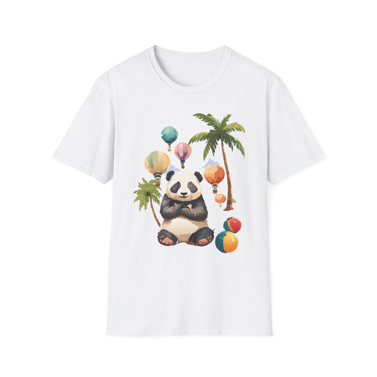Panda with Hot Air Balloons T-Shirt | Palm Trees, Cute Animal Illustration