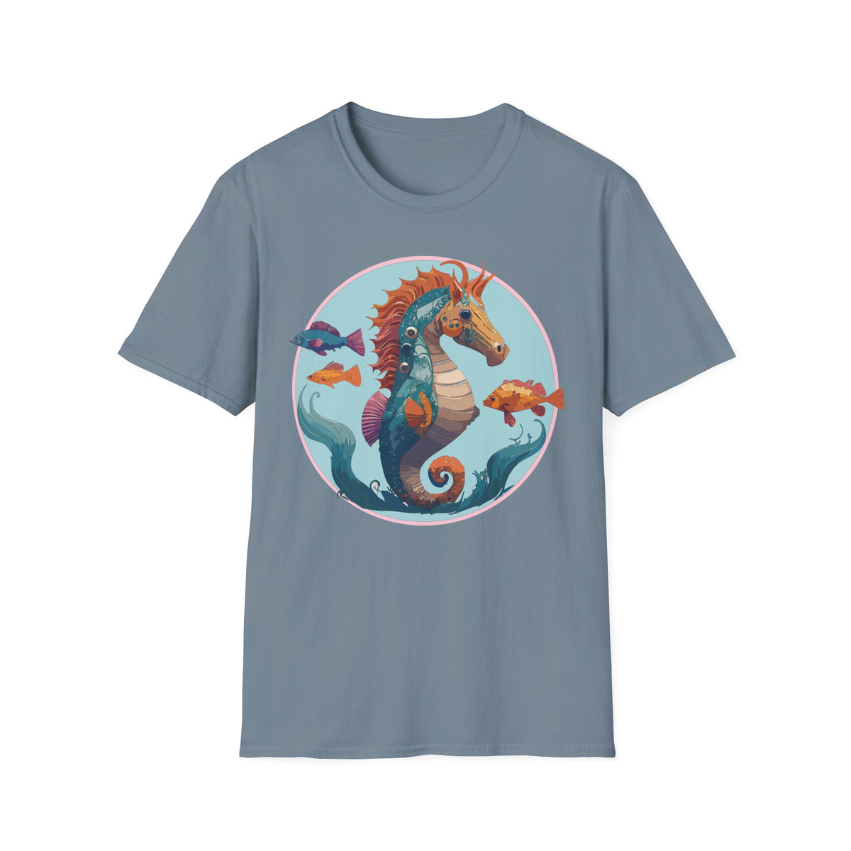 Colorful Seahorse Illustration T-Shirt | Ocean Fish Scene