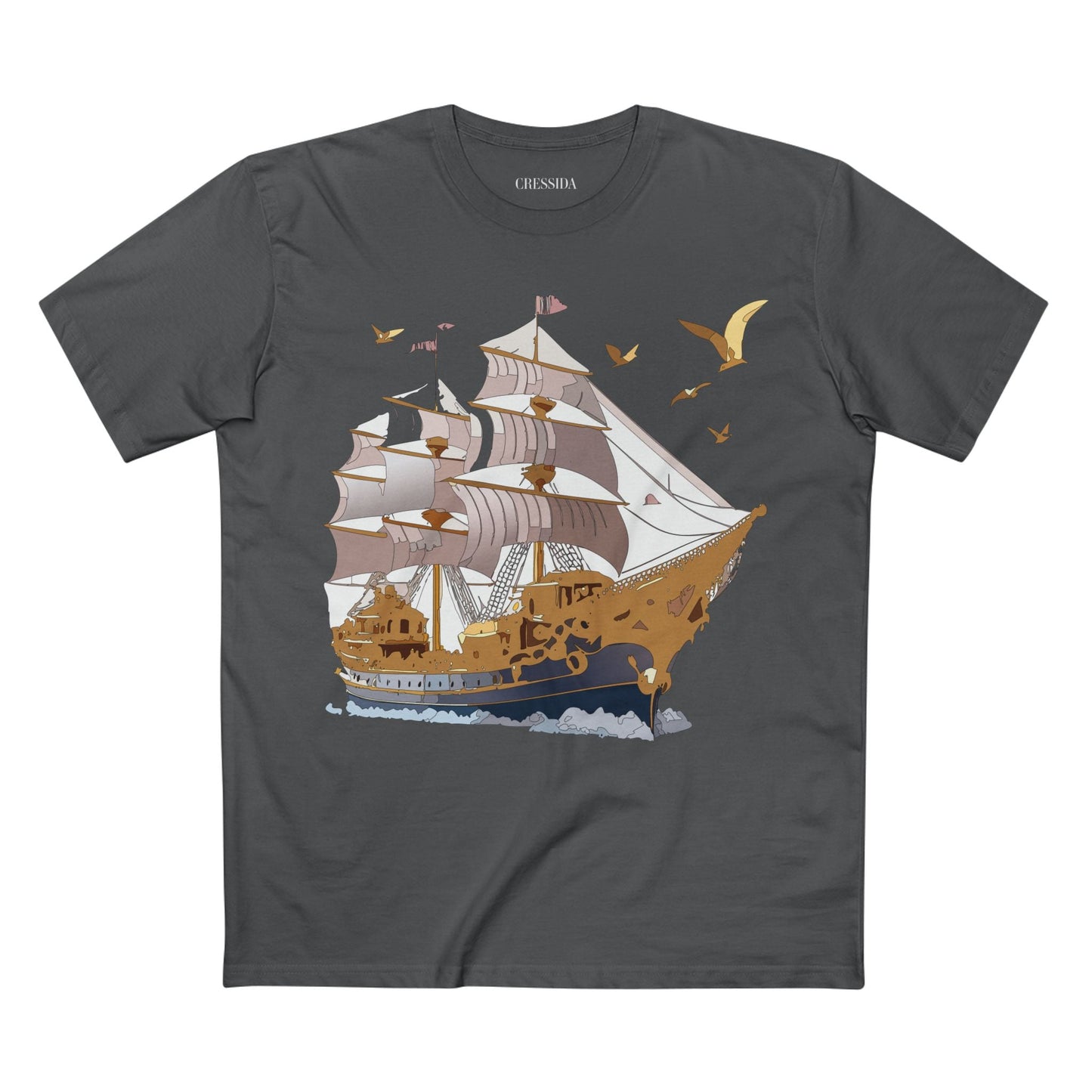 Ship Graphic Unisex 100 Cotton T-Shirt with Gold Frigate Art Design 3