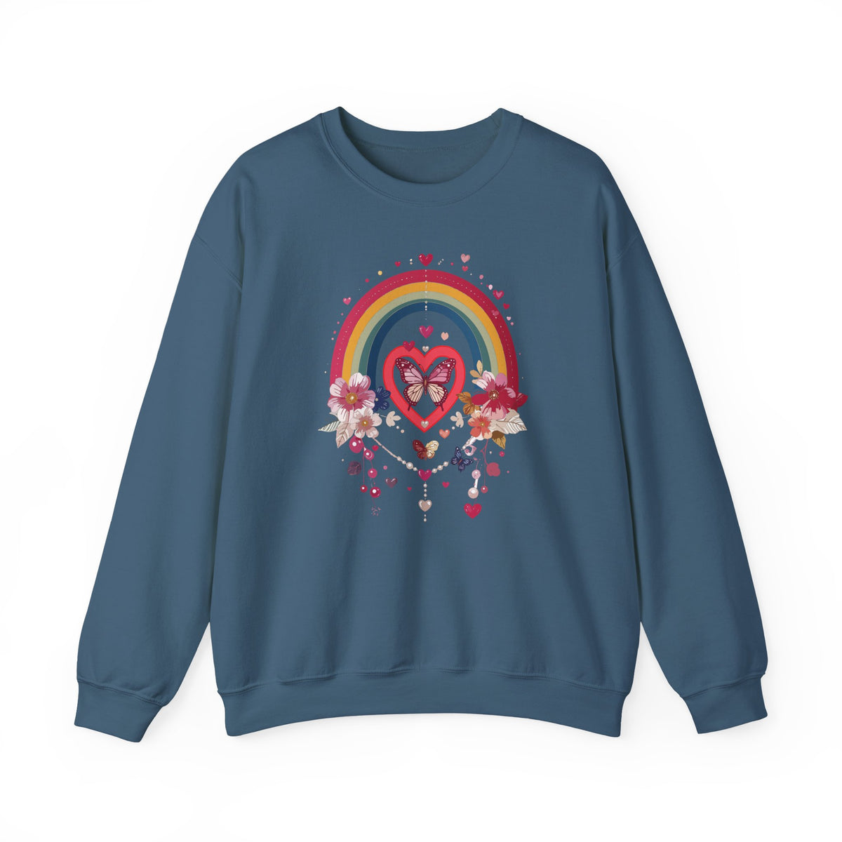 Rainbow Heart Sweatshirt, Floral Heart Sweatshirt, Floral Love Sweatshirt, Valentine's Day Sweatshirt, Rainbow Heart Floral Sweatshirt 113