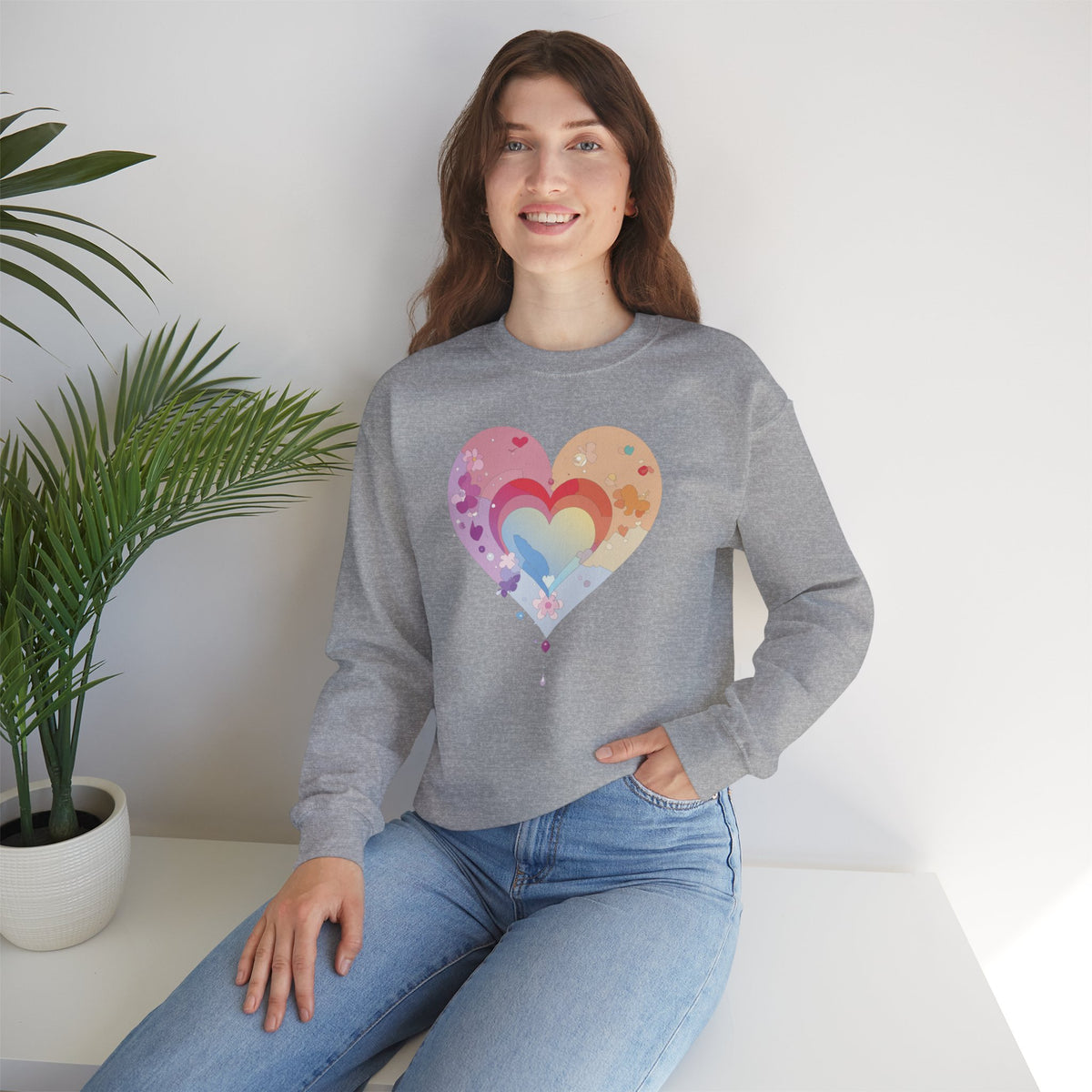 Rainbow Heart Sweatshirt, Floral Heart Sweatshirt, Floral Love Sweatshirt, Valentine's Day Sweatshirt, Rainbow Heart Floral Sweatshirt 114