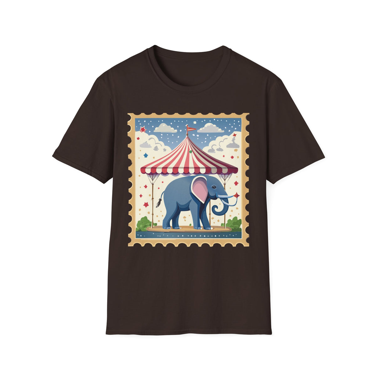 Circus Elephant Tent T-Shirt | Vintage Carnival Stamp Graphic Tee Unisex 100 Cotton Gildan T-Shirt