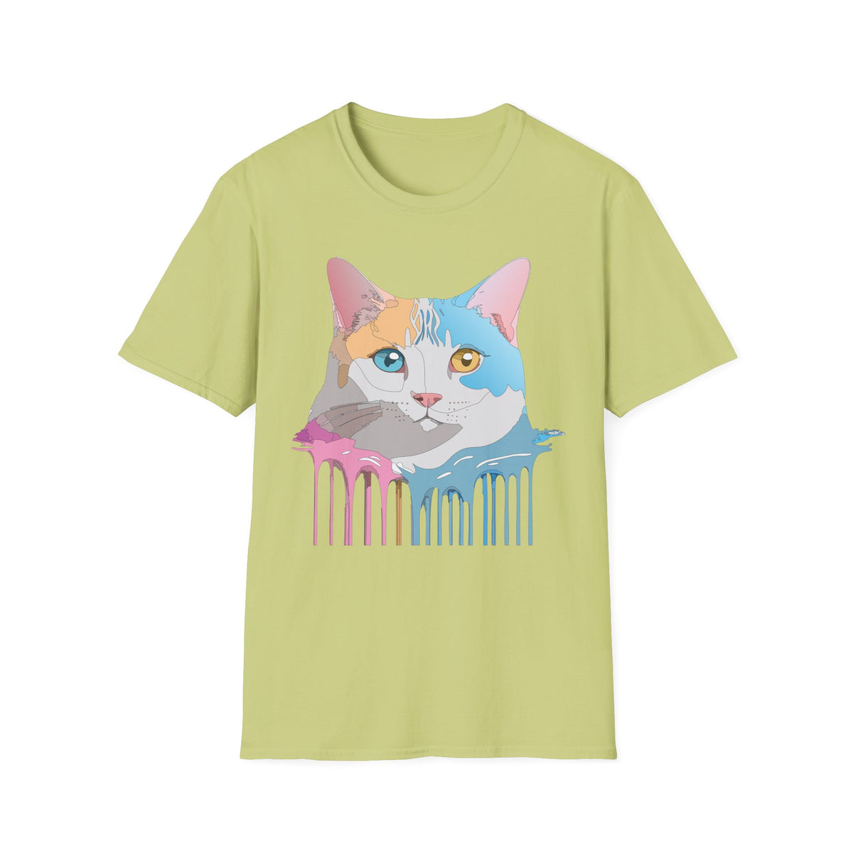 Colorful Dripping Cat Illustration T-Shirt | Calico Portrait Tee