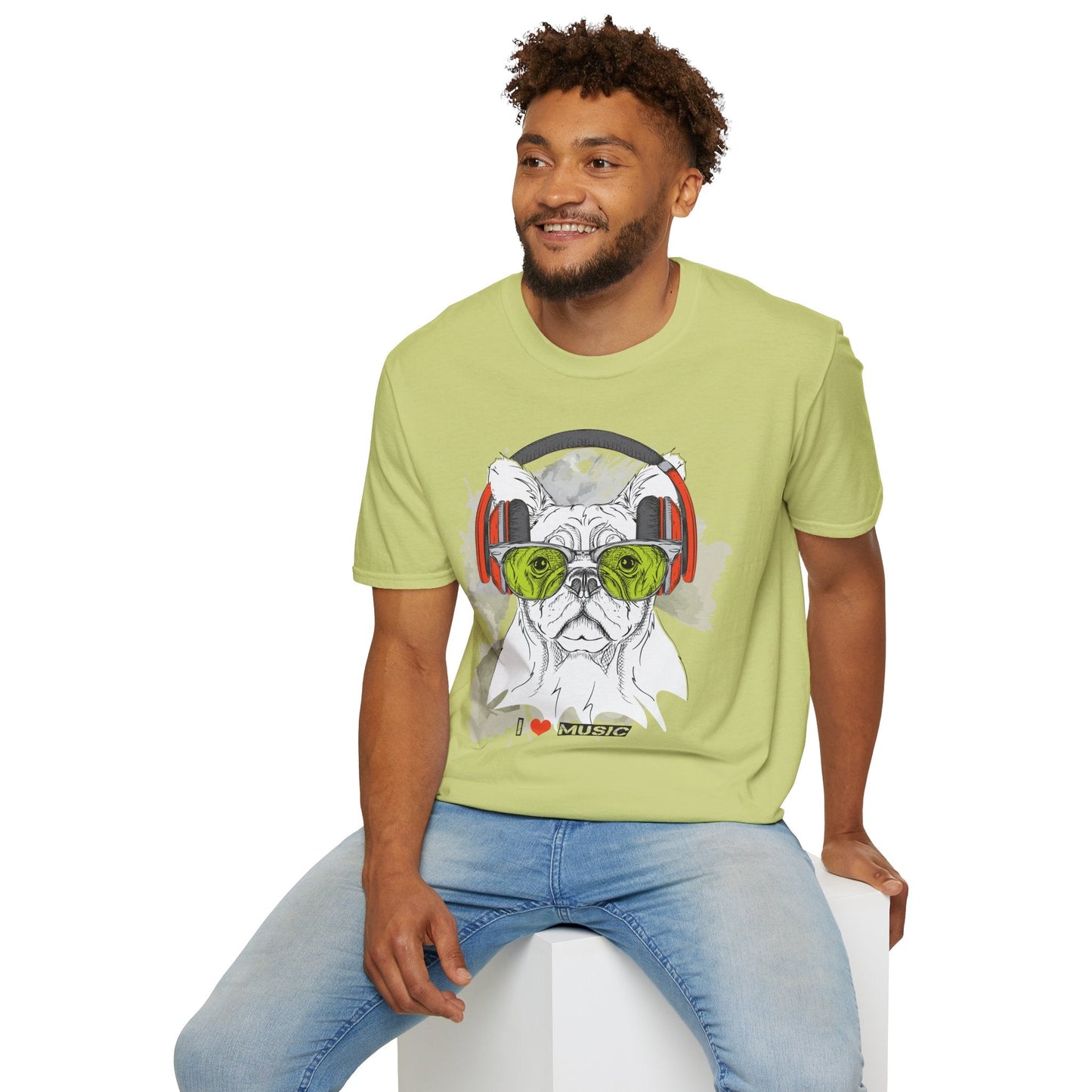 I Love Music Animals Shirt With Headphones Unisex Softstyle Tee 100 Percent Ring Spun Cotton