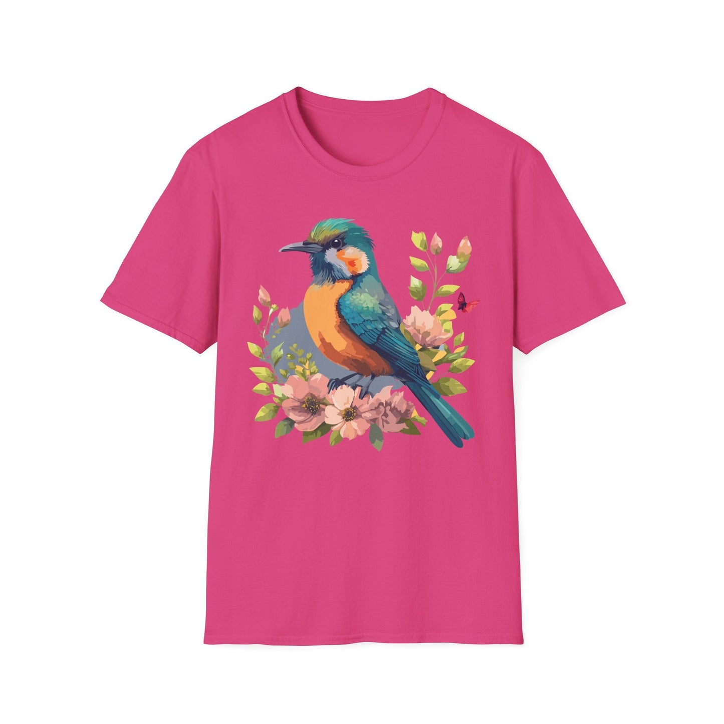 Floral Bird T Shirt Unisex Softstyle Tee 100 Percent Ring Spun Cotton Animal Print